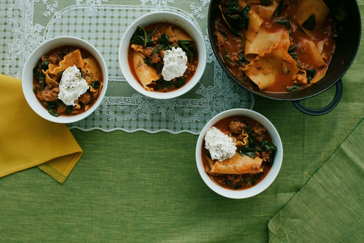 Lasagna Soup With Spinach and Sausage