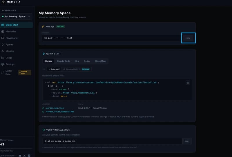 Get Started in 1 Minute: Connect Memoria to...